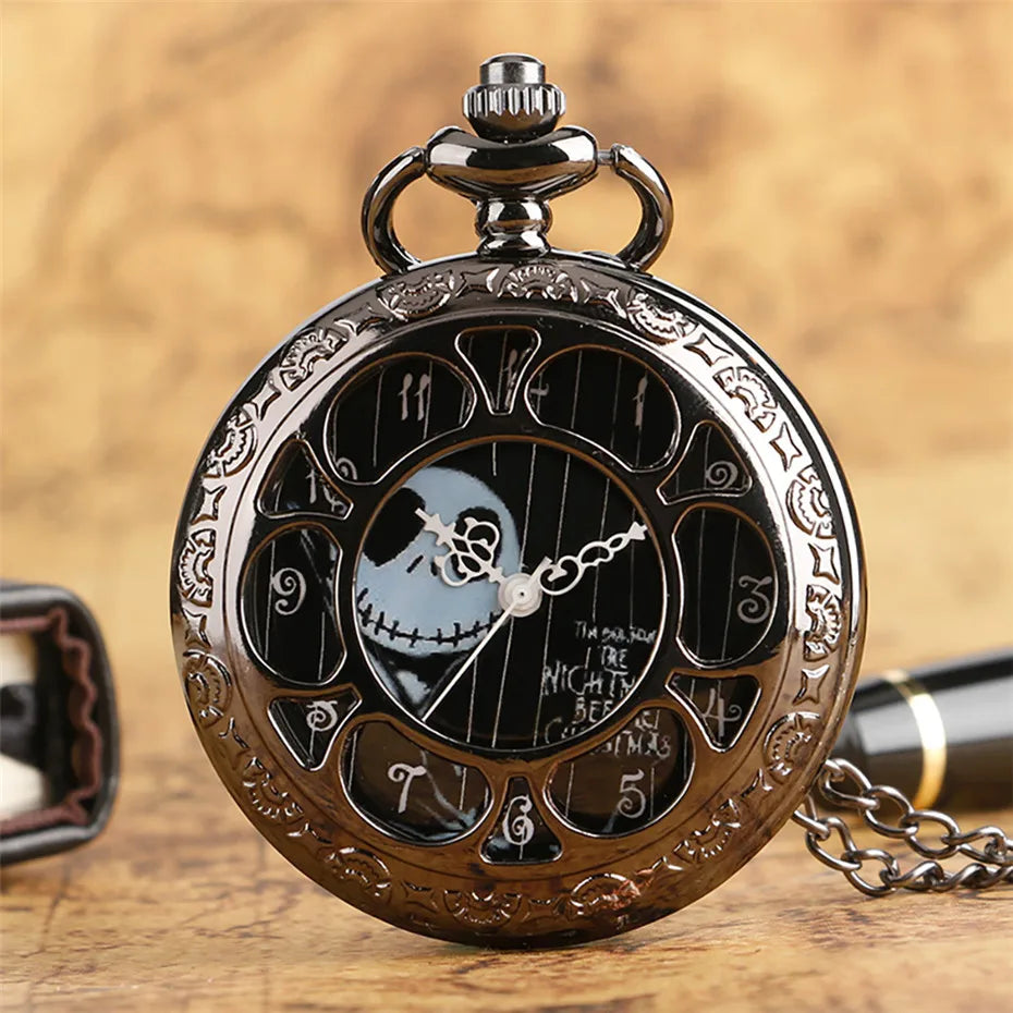 Vintage Black Steampunk Skull Quartz  Pocket Watch Quartz Movement Gift Pendant Clock For Mlae Kids Relogio Saati