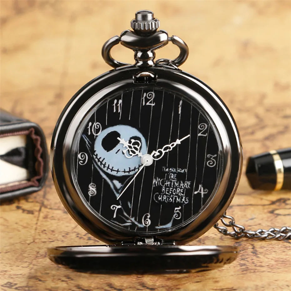 Vintage Black Steampunk Skull Quartz  Pocket Watch Quartz Movement Gift Pendant Clock For Mlae Kids Relogio Saati