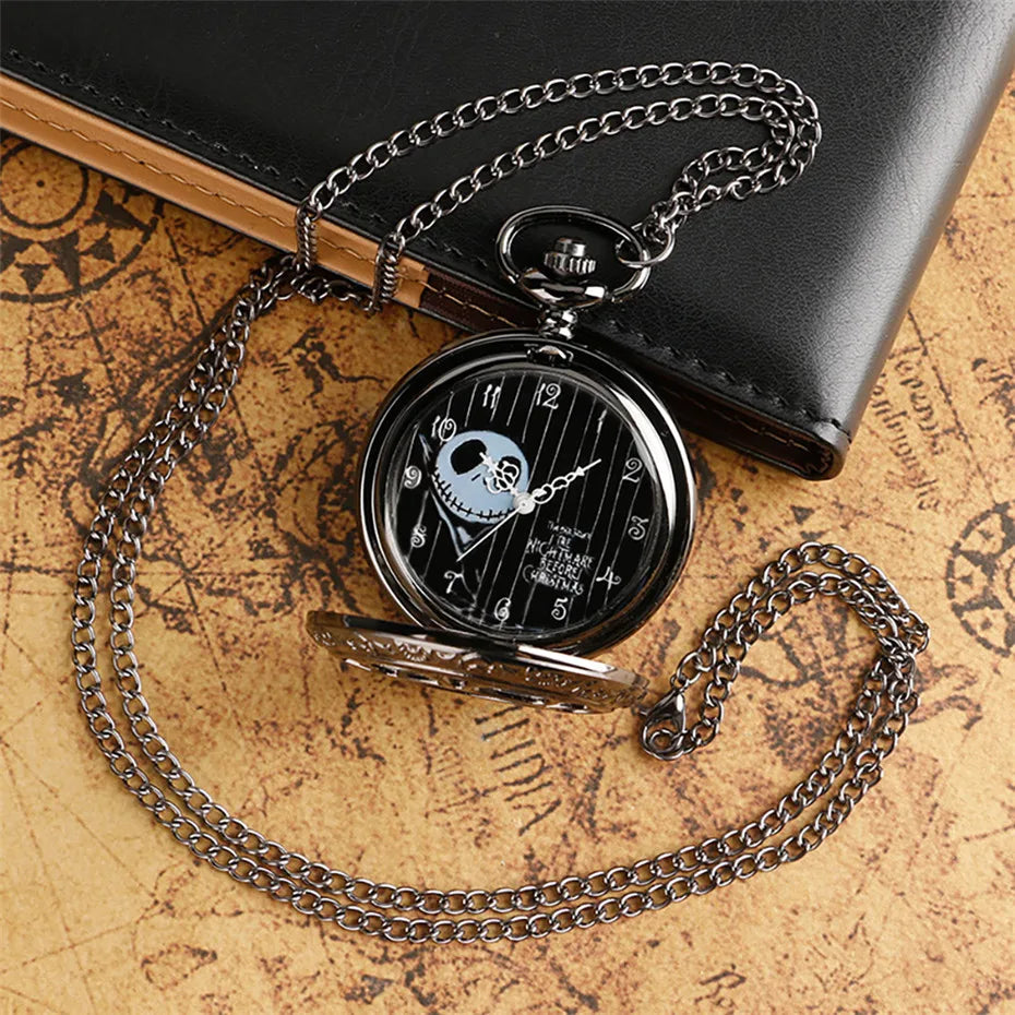 Vintage Black Steampunk Skull Quartz  Pocket Watch Quartz Movement Gift Pendant Clock For Mlae Kids Relogio Saati