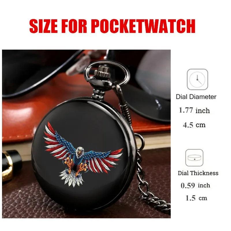 Vintage Black United States of America Eagle Badge Pendant Best Collectibles Pocket Watch Cool Clock Gift for Men Male Kids