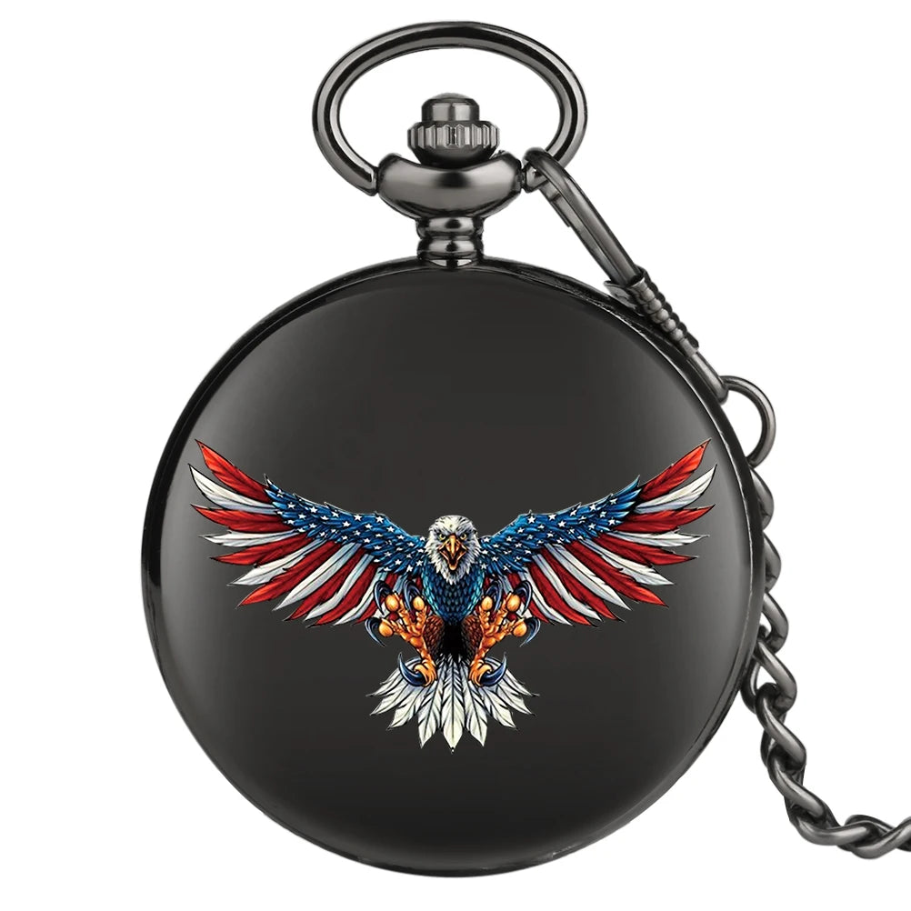 Vintage Black United States of America Eagle Badge Pendant Best Collectibles Pocket Watch Cool Clock Gift for Men Male Kids
