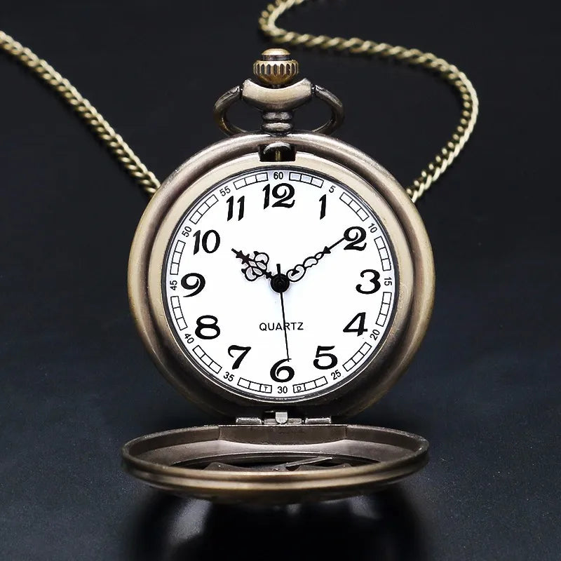 Hollow Vintage Bronze Rose Fashion Quartz Necklace Pocket Watch Display Pendant Pocket Clock Collections Gifts