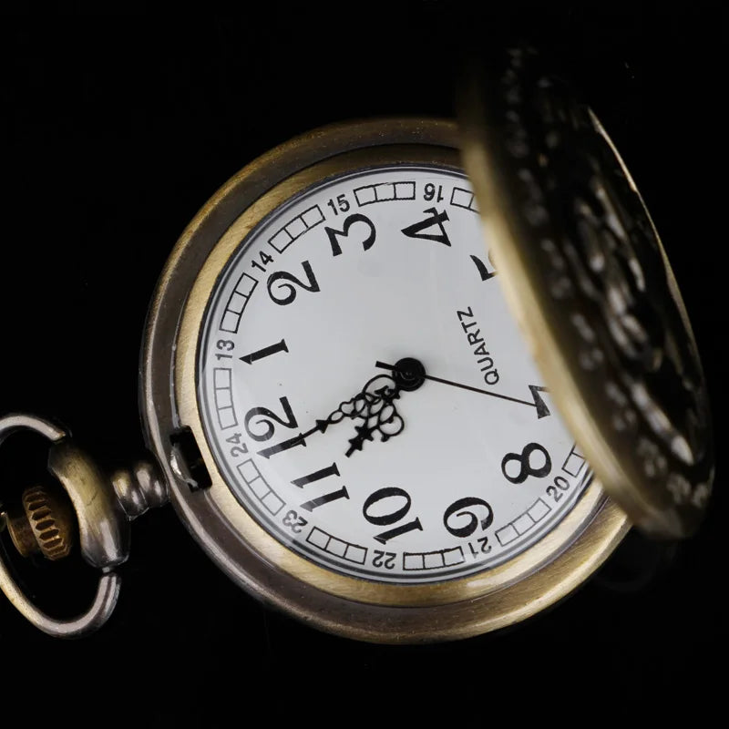 Hollow Vintage Bronze Rose Fashion Quartz Necklace Pocket Watch Display Pendant Pocket Clock Collections Gifts