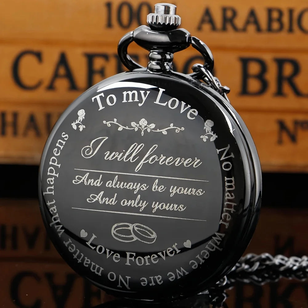 To My Love Quartz Pocket Watch Vintage Fashion Necklace Chain Watch, Valentine's Day Wedding Anniversary Gifts For Women Men