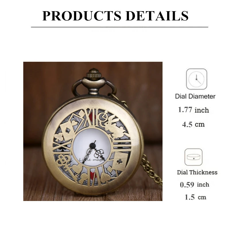 Elegant Retro Bronze Hollow Animal Design Quartz Pocket Watch with Necklace Chain Leisure Pendant Gift Men's Exquisite Clock