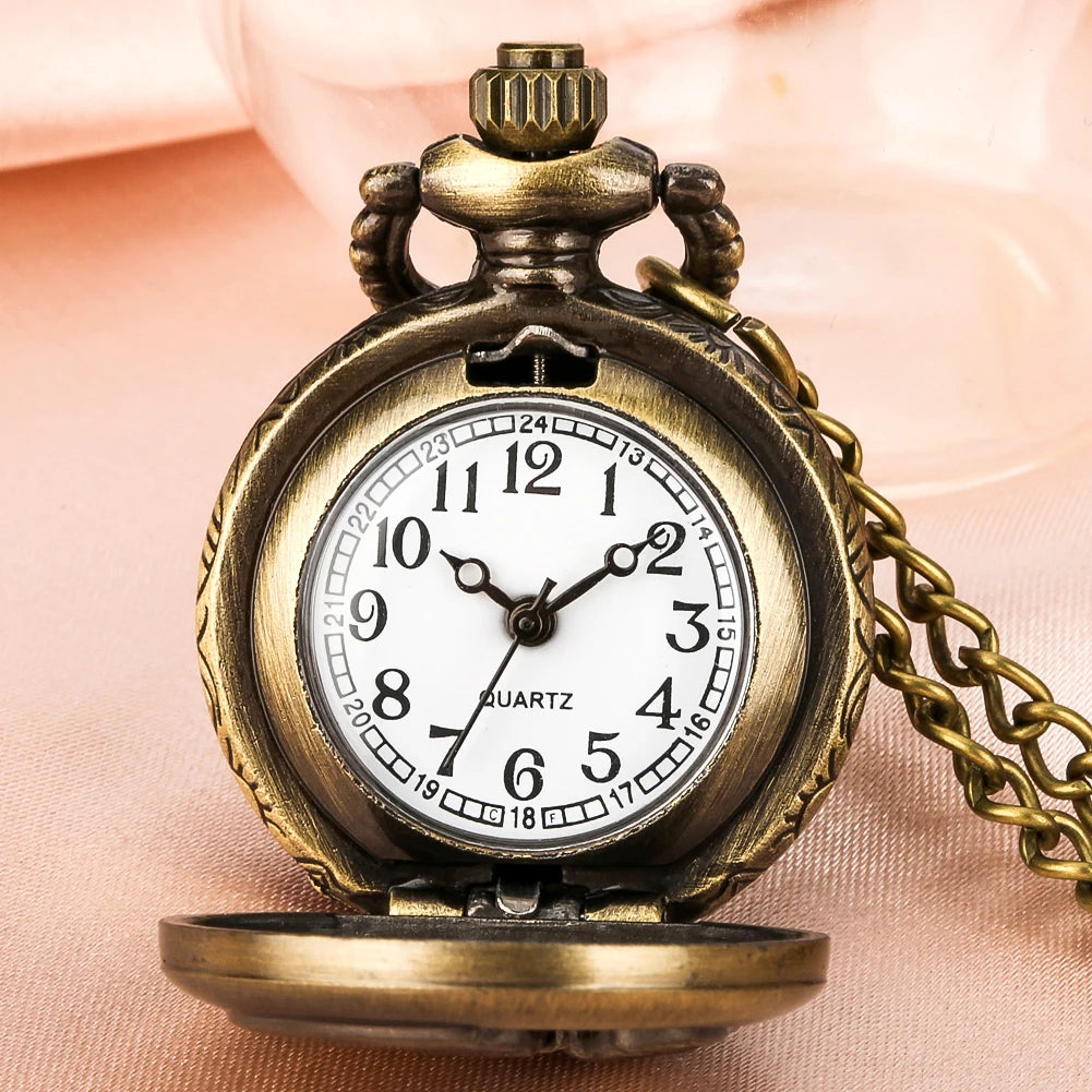 Vintage Bronze Gift Pocket Watch Fashion Relogios with Necklace Chain Pendant Small Size Lovers Relogio Male Female  Clock