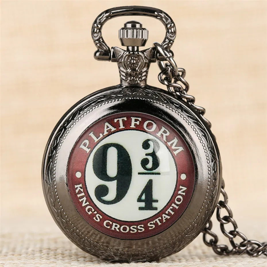 Vintage Movie Extension King's Cross London 9 3/4 Platform Quartz Pocket Watch =Necklace Pendant Clock Reloj Anniversary Gift