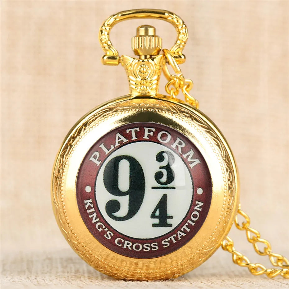 Vintage Movie Extension King's Cross London 9 3/4 Platform Quartz Pocket Watch =Necklace Pendant Clock Reloj Anniversary Gift