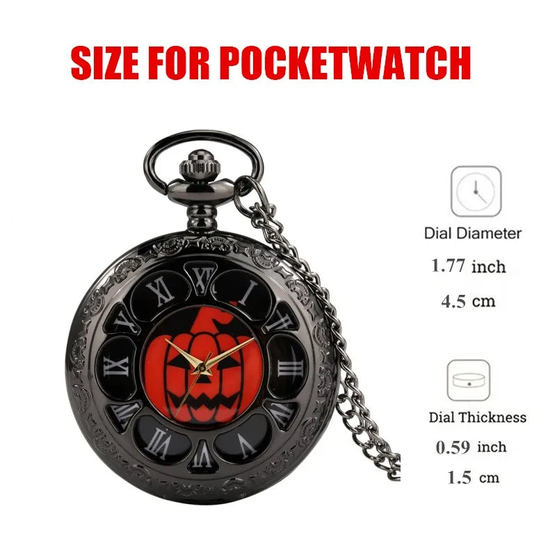 Vintage Hollow Black Pumpkins Dial Quartz Necklace Pocket Watch Pendant Best Gifts for Men Women and Kids Popular Clock