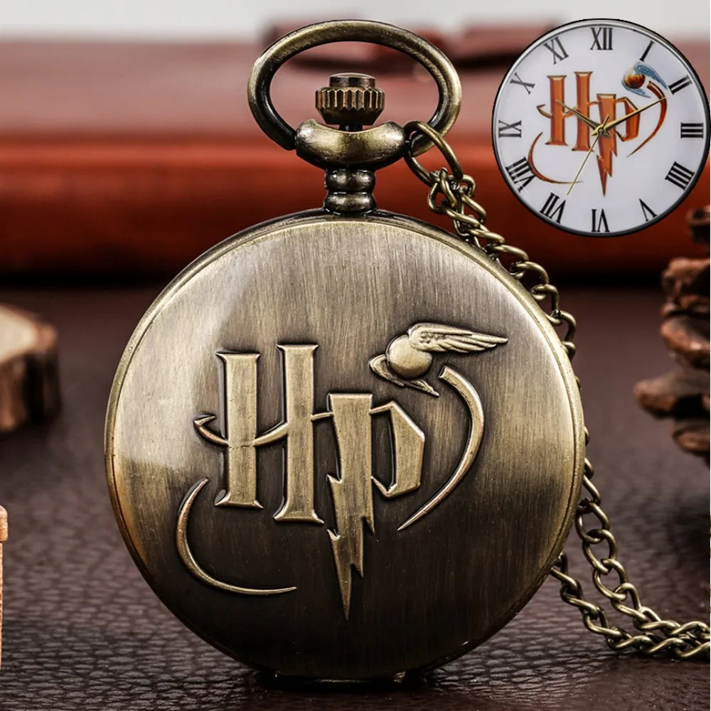 Vintage Bronze Steampunk Fashion Letter Movement Quartz Cartoon Pocket Watch Gift Pendant Clock Male Female Kids Relogio Saati