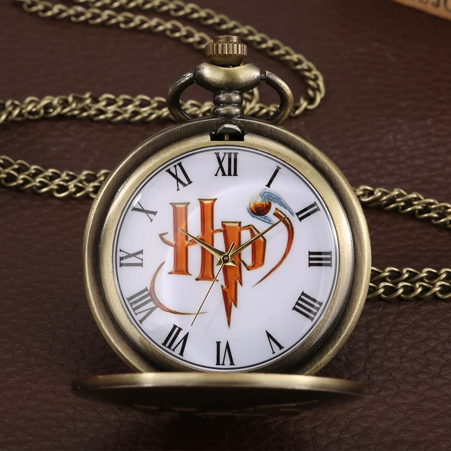Vintage Bronze Steampunk Fashion Letter Movement Quartz Cartoon Pocket Watch Gift Pendant Clock Male Female Kids Relogio Saati