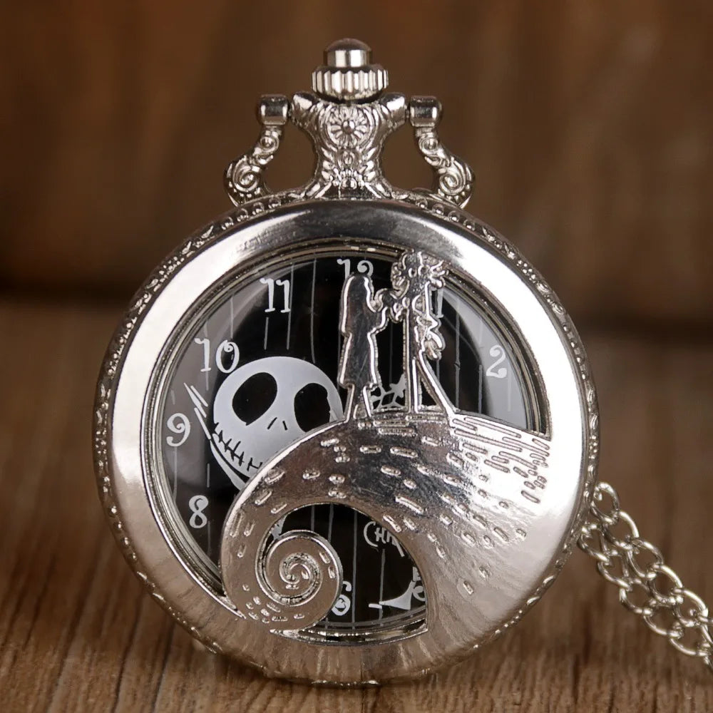Vintage Christmas Theme Design Quartz Black Pocket Watch Necklace Gifts for Men and Women Exquisite Quarttz Watches Fashion