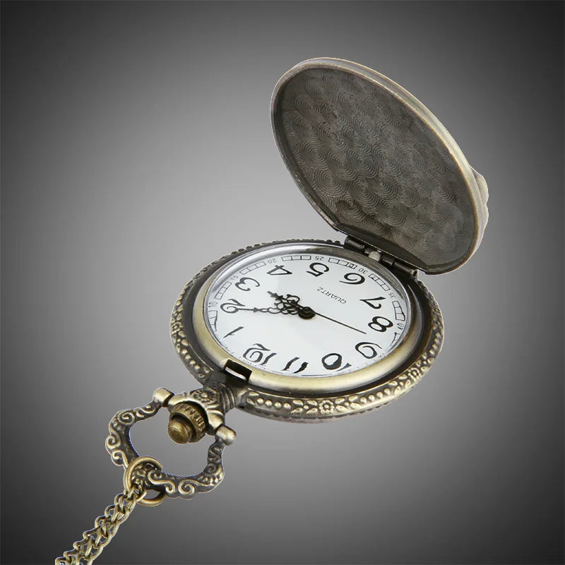 Retro Bronze Motorcycle Quartz Pocket Watch with Necklace Chain Fashion Clock Pendant Gift For Men Male Kids