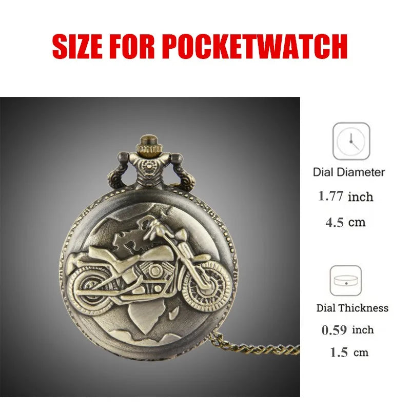 Retro Bronze Motorcycle Quartz Pocket Watch with Necklace Chain Fashion Clock Pendant Gift For Men Male Kids
