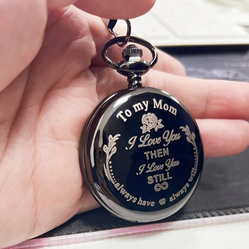 Exquisite "To My Mom" Quartz Pocket Watch Vintage Fashion Necklace Chain Watch Mother's Day Birthday Best Gift For Mom Mama