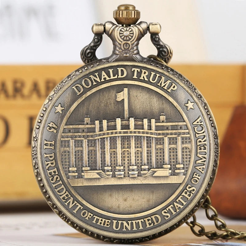 Vintage Bronze Bronze Exquisite Seal of the President of The United States Donald Trump Quartz Pocket Watch Souvenir Clock