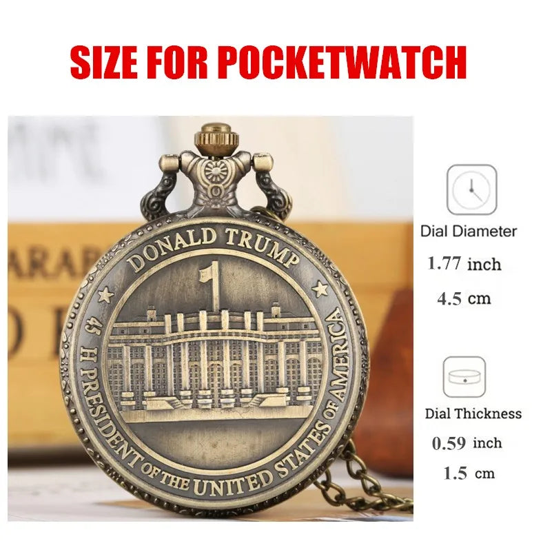 Vintage Bronze Bronze Exquisite Seal of the President of The United States Donald Trump Quartz Pocket Watch Souvenir Clock