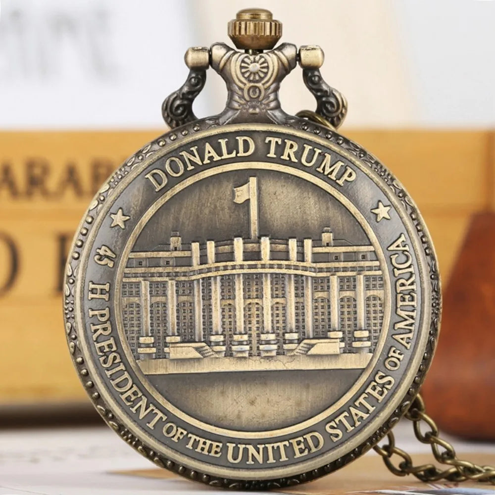 Vintage Bronze Bronze Exquisite Seal of the President of The United States Donald Trump Quartz Pocket Watch Souvenir Clock