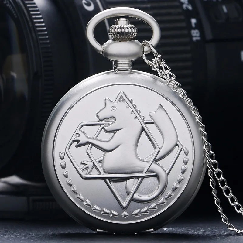 Retro Cartoon Silvery Animal Statue Quartz Pocket Watch Men Kids Gifts with 80cm Neck Chain Clock Relogio