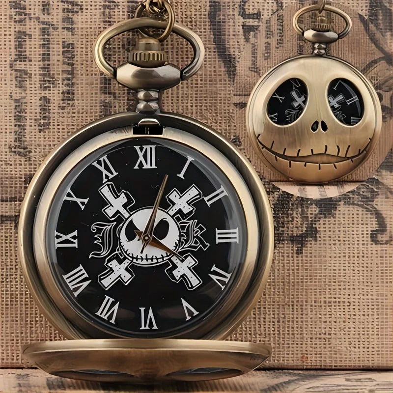 Retro  Cartoon Big Eye Quartz Pocket Watch with Necklace Chain Pendant Gift for Male Kids Clock