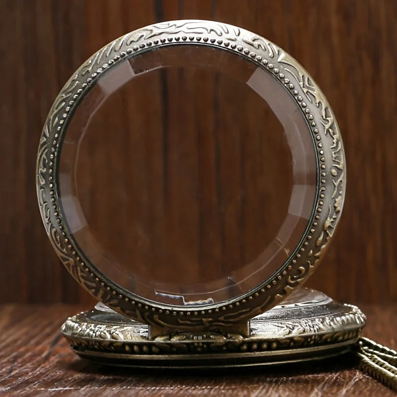 Bronze Tone Big Ben & Roses Motif Pendant Necklace Quartz Pocket Watch Gift for Male Women Chronograph Hombre Relojes