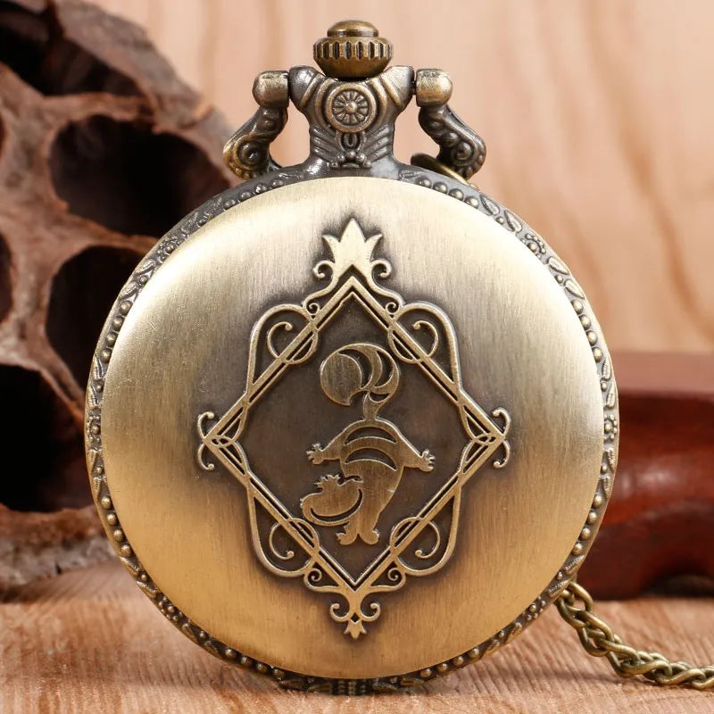 Retro Vintage Bronze Cartoon Girls Design Pocket Watch Fashion Relogios with Necklace Chain Pendant Gift for Female Kids Clock