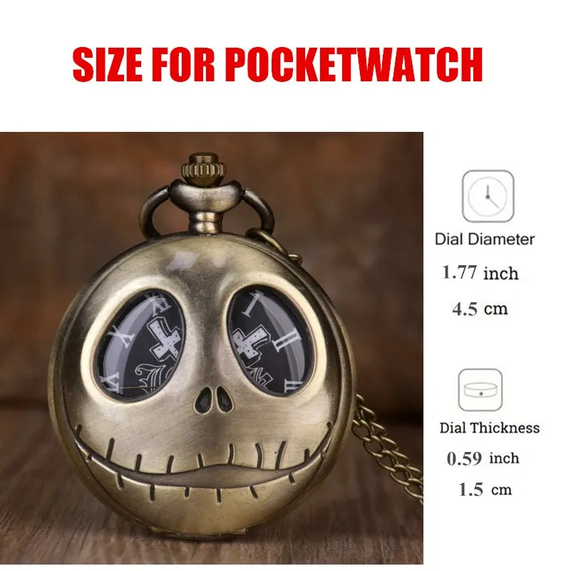 Retro  Cartoon Big Eye Quartz Pocket Watch with Necklace Chain Pendant Gift for Male Kids Clock