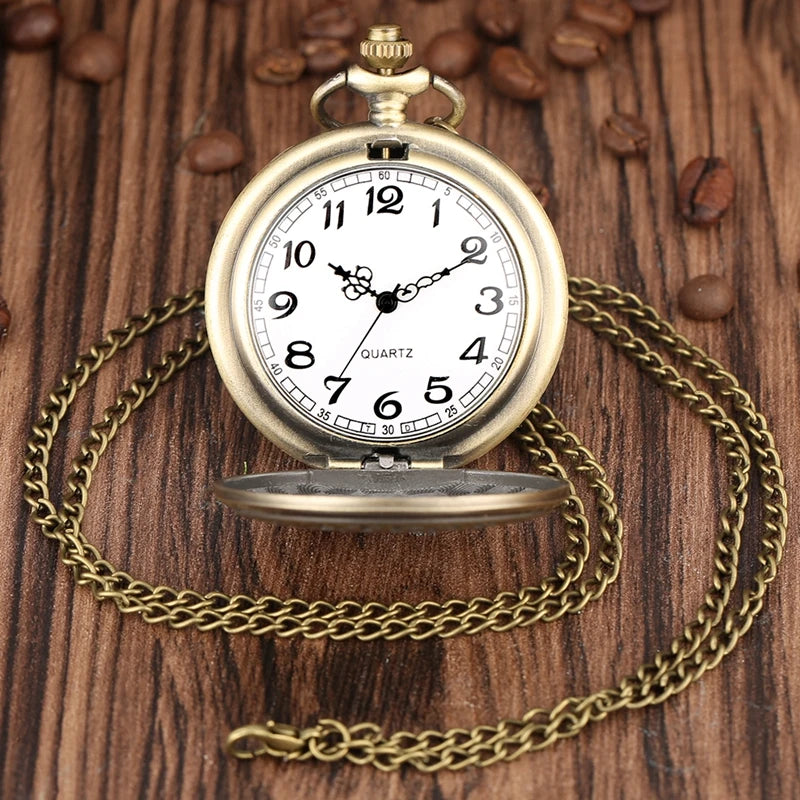 Retro King's Cross London 9 3/4  Platform Numerals Dial Quartz Pocket Watch Bronze Necklace Pendant Men's Gift Clock