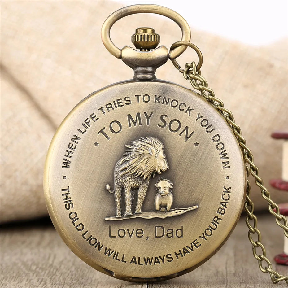 TO MY SON Famous Movie The Lion King Cover Pendant Quartz Pocket Watch Men Fans Souvenir Gifts with 80cm Neck Chain Gift Watch