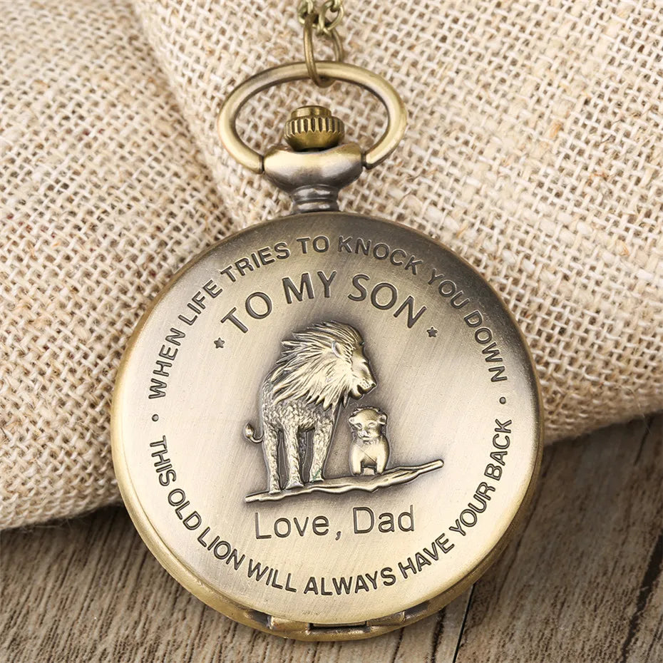 TO MY SON Famous Movie The Lion King Cover Pendant Quartz Pocket Watch Men Fans Souvenir Gifts with 80cm Neck Chain Gift Watch