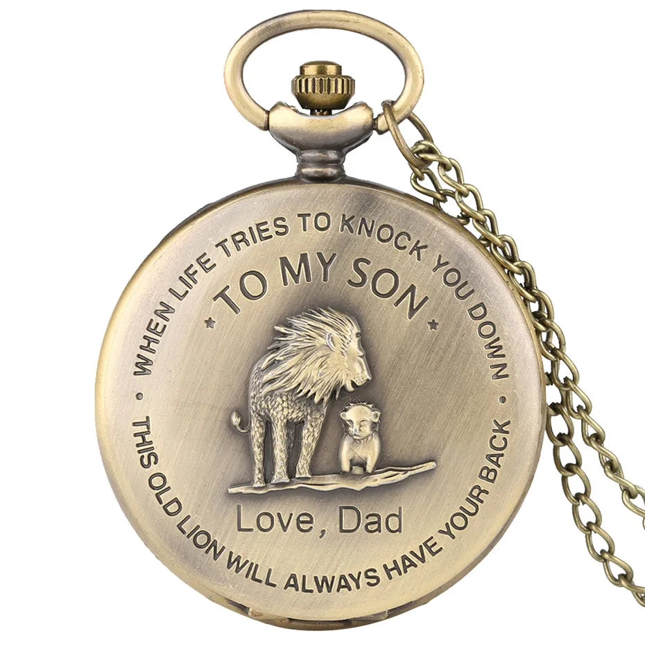 TO MY SON Famous Movie The Lion King Cover Pendant Quartz Pocket Watch Men Fans Souvenir Gifts with 80cm Neck Chain Gift Watch