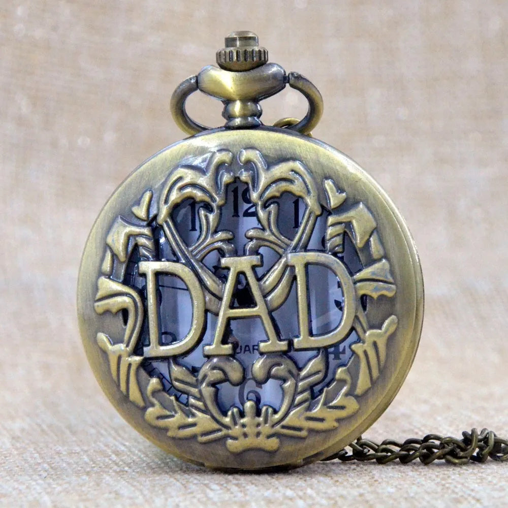 New Dad's Gifts Pocket Watch Mens Bronze Big Size DAD Male Quartz Watch With Chain Necklace Hombre Saati Masculino Relogio