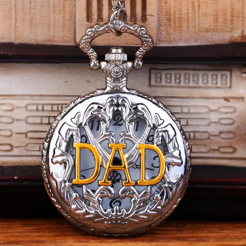 New Dad's Gifts Pocket Watch Mens Bronze Big Size DAD Male Quartz Watch With Chain Necklace Hombre Saati Masculino Relogio
