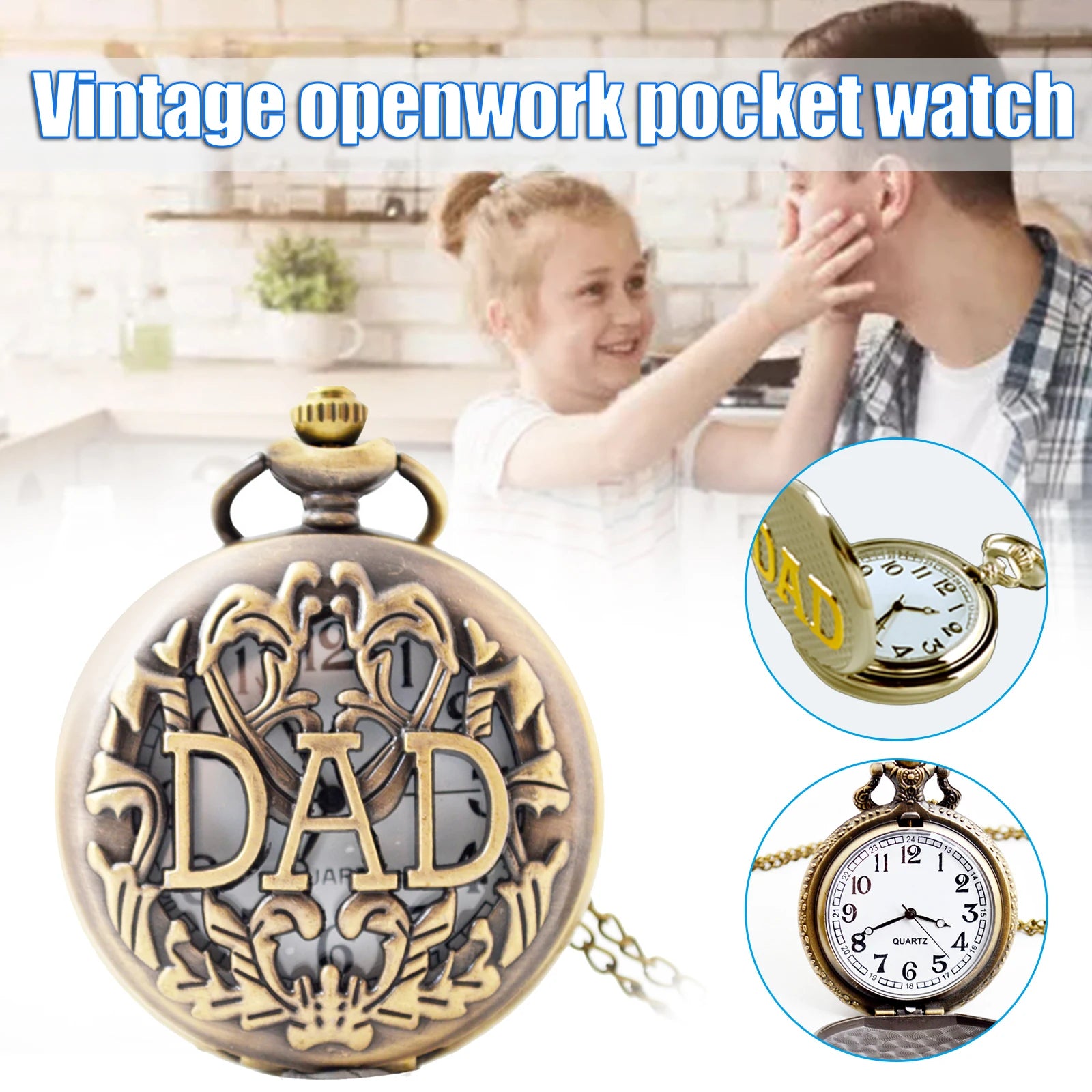 New Dad's Gifts Pocket Watch Mens Bronze Big Size DAD Male Quartz Watch With Chain Necklace Hombre Saati Masculino Relogio
