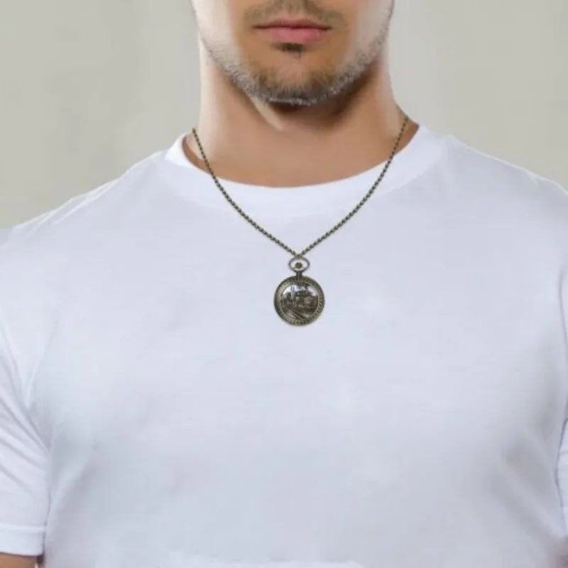 Retro Bronze Train Motif Analog Quartz Pocke with Necklace Chain Cool Pendant Clock Gift for Male Men  Watches Vintage Clock