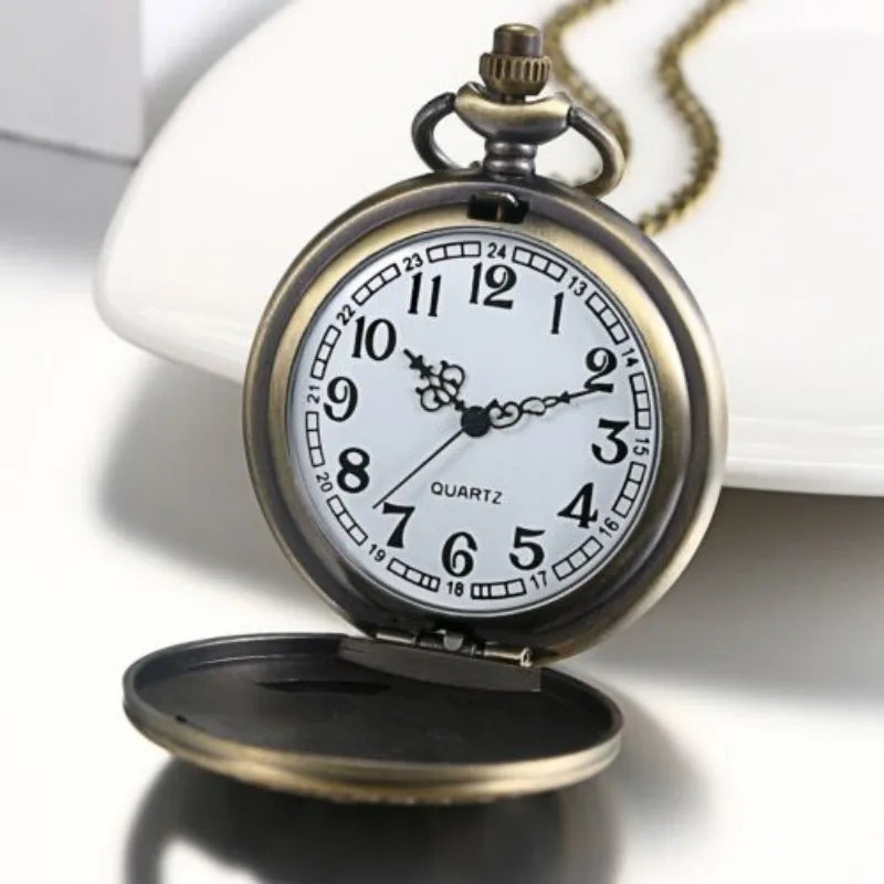 Retro Bronze Train Motif Analog Quartz Pocke with Necklace Chain Cool Pendant Clock Gift for Male Men  Watches Vintage Clock