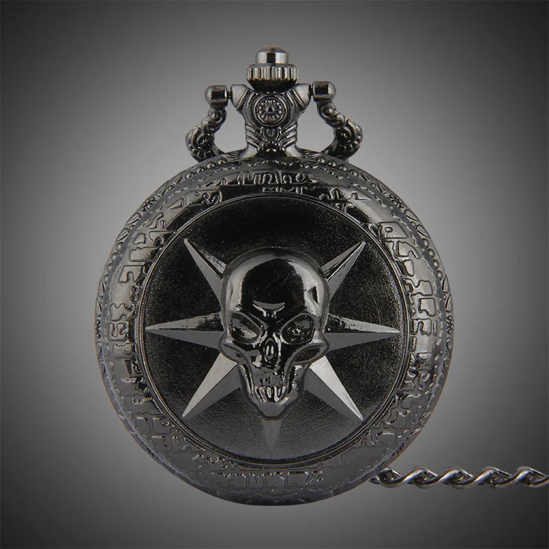 Black Game Cross Fire Headshot Skull Quartz Pocket Watch Steampunk Watches for Men Fans Souvenir Gifts With Chain Rlogio Clock