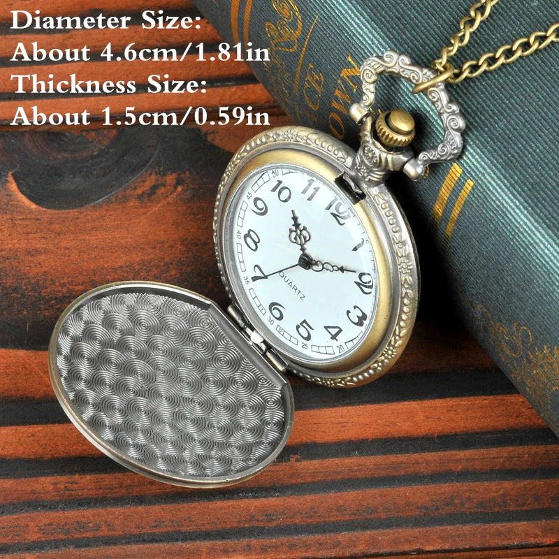Retro Bronze Skeleton Motorcycle Design Pendant Quartz Pocket Watch with Necklace Chain Men's Gift Clock