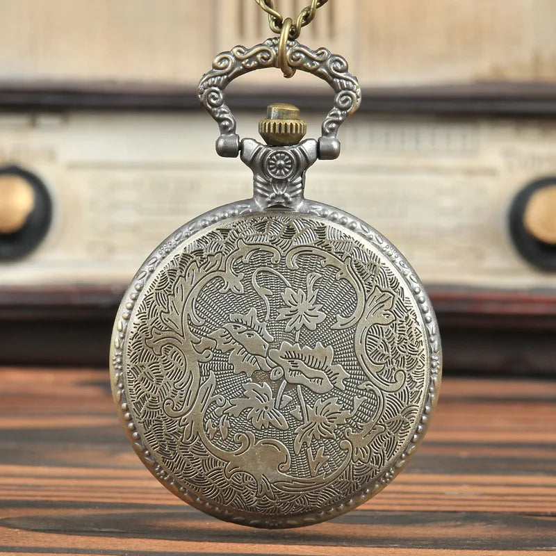 Retro Bronze Skeleton Motorcycle Design Pendant Quartz Pocket Watch with Necklace Chain Men's Gift Clock
