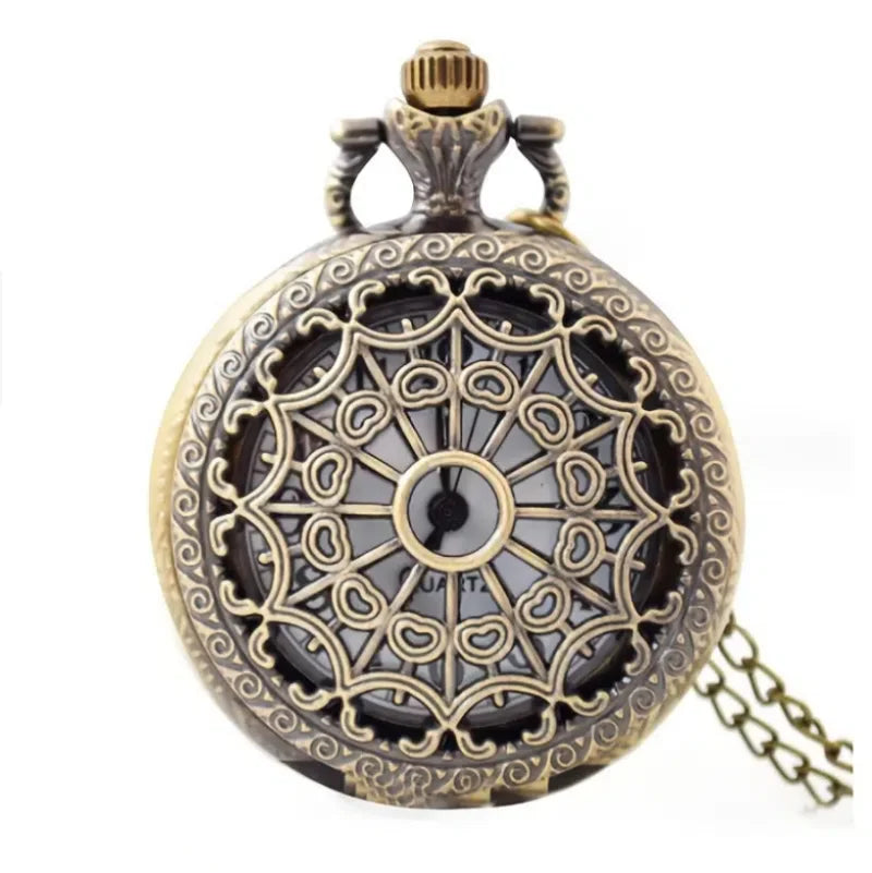 Retro Hollow Spider Web  Quartz Pocket Watch Men Fans Souvenir Gifts with 80cm Neck Chain  Relogio