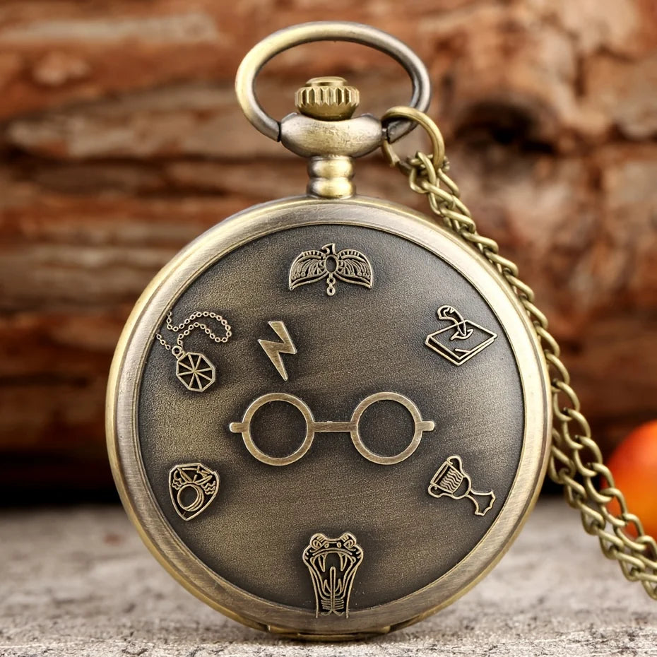 Retro Bronze Cartoon Harajuku Glitter Glasses Graphic Quartz Pocket Watch Gift for Male Kids Chronograph Hombre Relojes
