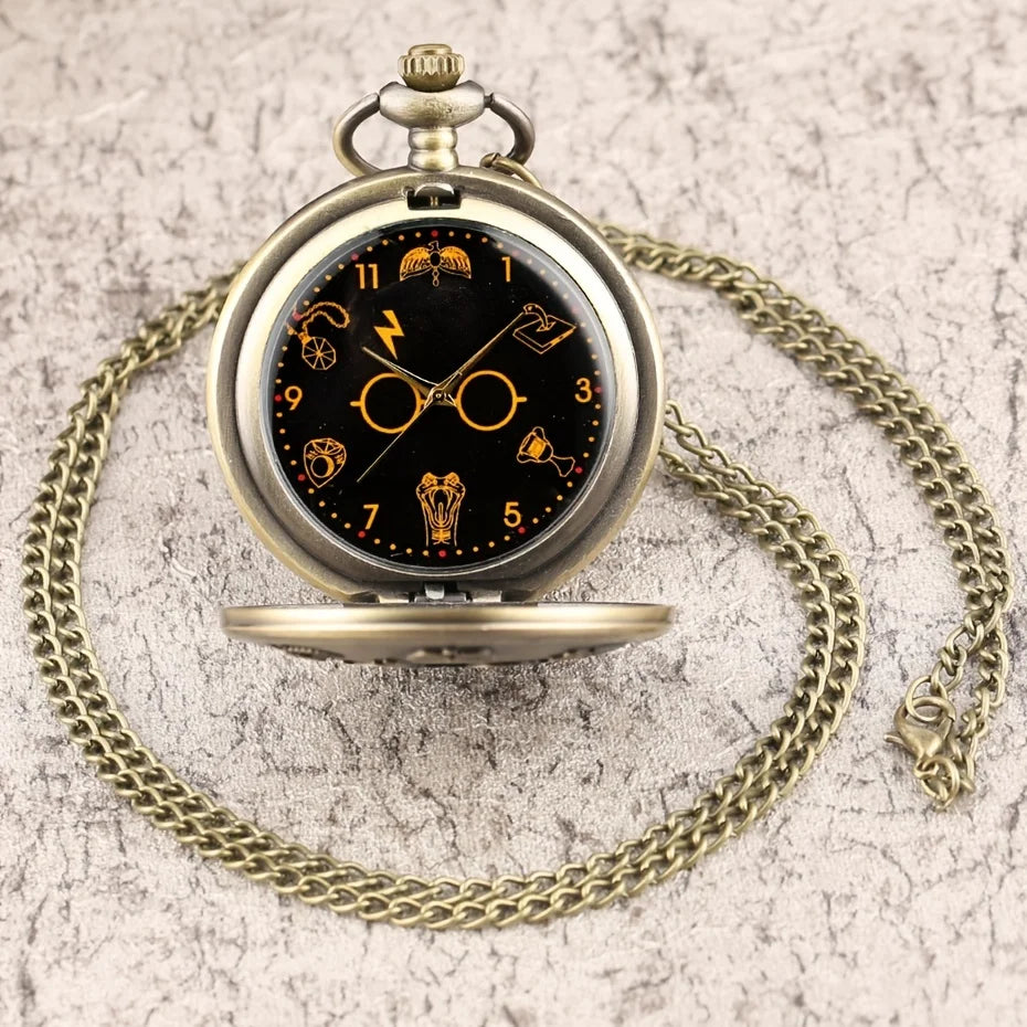 Retro Bronze Cartoon Harajuku Glitter Glasses Graphic Quartz Pocket Watch Gift for Male Kids Chronograph Hombre Relojes