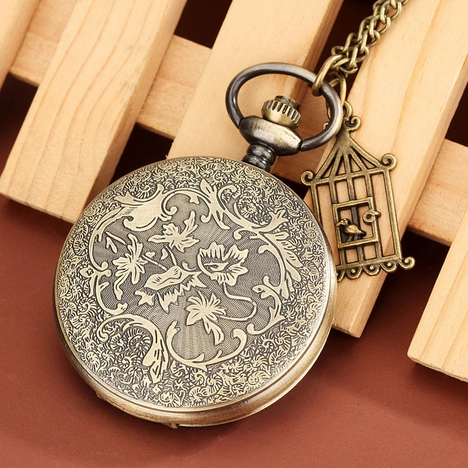 Retro Bronze Unique Design Two Birds Animal Pocket Watch Gift for Male Women Vintage Clock Chronograph Hombre Relojes