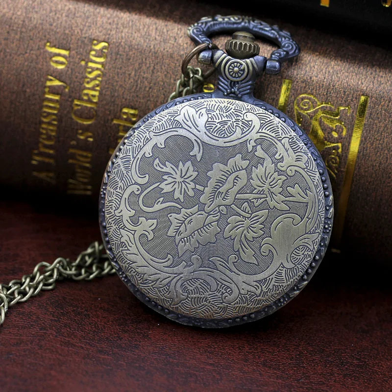 Vintage Bronze Tiger Fashion Quartz Pocket Watch with Necklace Chain Cool Pendant Clock Gift Men Boys Masculino Relogios