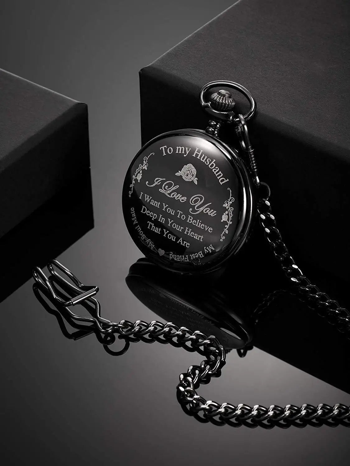Exquisite To My Husband  Quartz Pocket Watch Men Fans Souvenir Gifts with 80cm Neck Chain Watch