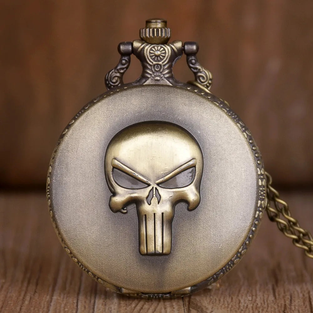 Vintage Cool Skull Bronze Roman Numeral Dial Quartz Pocket Watch Gift Pendant Clock For Mlae Kids Relogio Saati