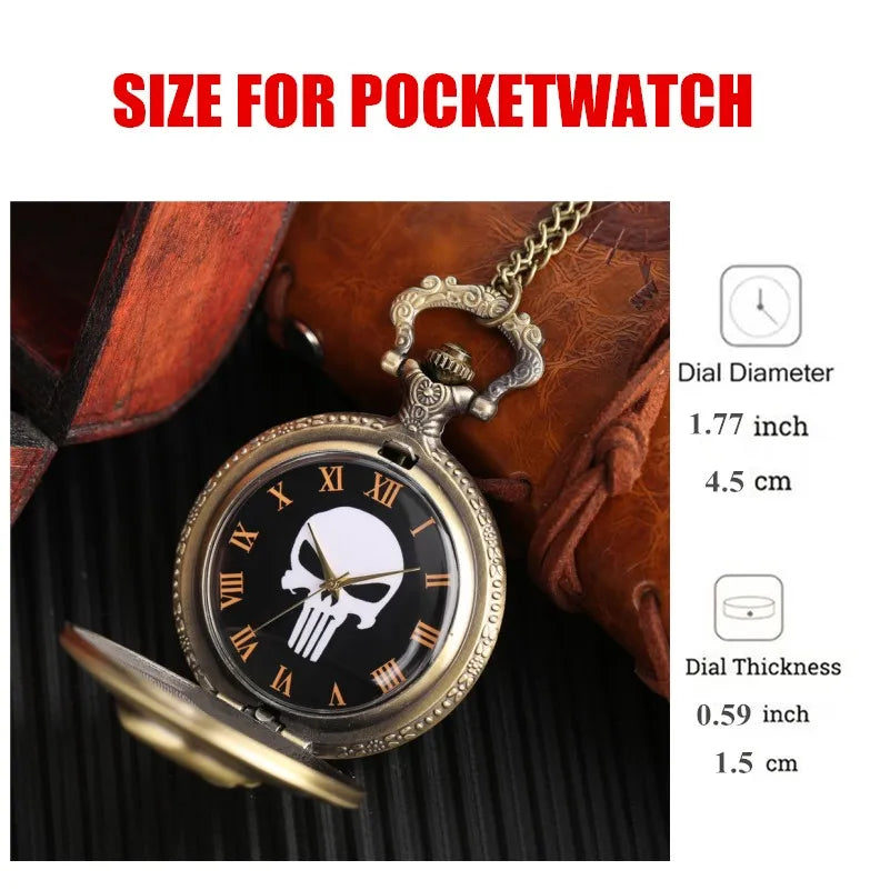 Vintage Cool Skull Bronze Roman Numeral Dial Quartz Pocket Watch Gift Pendant Clock For Mlae Kids Relogio Saati