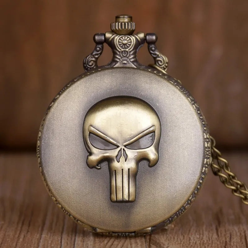Vintage Cool Skull Bronze Roman Numeral Dial Quartz Pocket Watch Gift Pendant Clock For Mlae Kids Relogio Saati