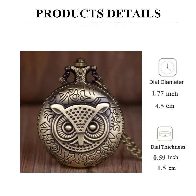 Vintage Bronze Cute Owl Quartz Pocket Watch With Necklace Movement Gift Pendant Clock For Mlae Kids Relogio Saati