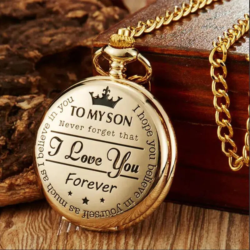 Vintage Unique TO MY SON Quartz Pocket Watch with Necklace Chain Cool Pendant Clock Best Gift for Male Child Watches